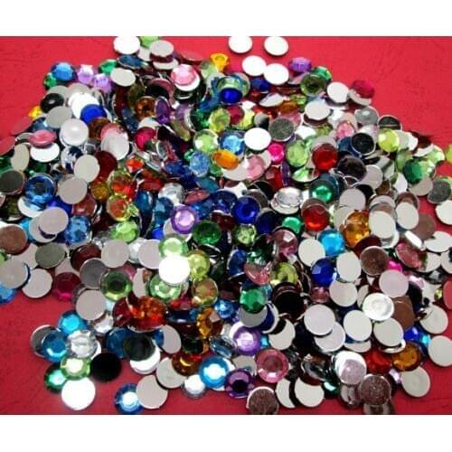 500Pcs 10mm Acrylic Mixed Bling Round Decoration Crafts Flatback Cabochon Scrapbooking Fit Hair Clips Embellishments Beads Diy