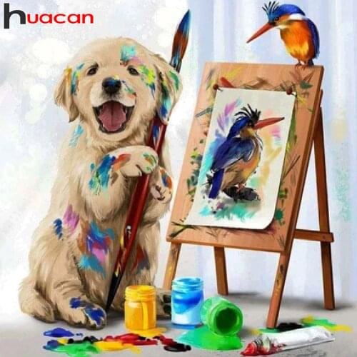 Huacan Diy Diamond Painting Dog Decor Home Diamond Embroidery Animal Painting Bird Mosaic Wall Sticker