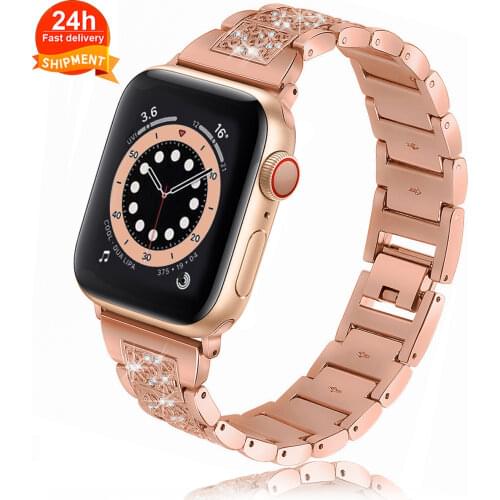 Metal Band for Apple Watch Series 6 SE 5/4/3/2/1 38mm 42mm Stainless Steel Strap Diamond Woman Bracelet for Iwatch 6 5 40mm 44mm