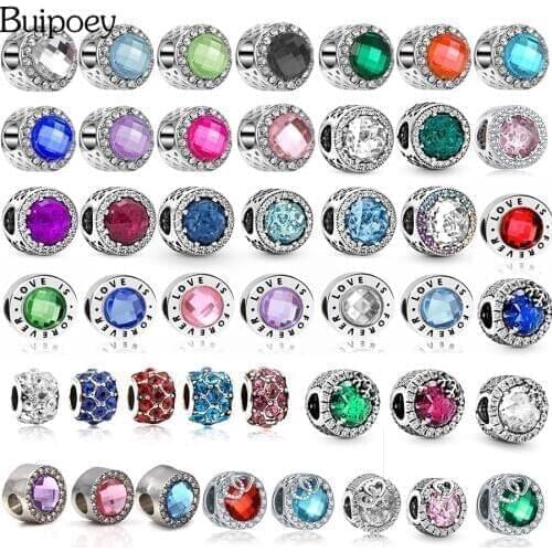 Buipoey 2pcs Snowflake Lovebirds Charm Shinin Heart Crystal Beaded Fit Brands Bracelet Bangle Fine Fashion Women Jewellery Gift