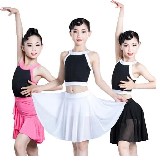 2Pcs Kids Girls Latin Dance Skirt Top Vest + Skirt Set Stretchy Dance Clothes Practice Competition Performance Costume