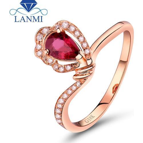 Fantastic Jewelry Pear 4x6mm Ruby With Natural Dia In Solid 18Kt Rose Gold Beauty Engagement Ring WU257