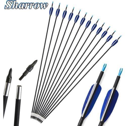 Carbon Arrow 32inches Spine 700 Archery True Feather ID5.3mm OD7mm for Compound Bow Crossbow Hunting Shooting Target Accessory