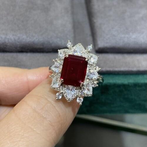 925 Sterling Silver Square Womens Simulated Moissanite Ruby Rings 2020 Trend For Female Engagement Anniversary Fine Jewelry