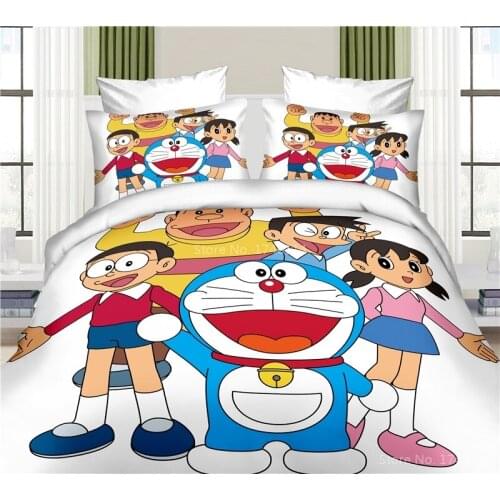 Anime Doraemon Cartoon Printed Duvet Cover Set Twin Full Queen King Size Bedding Set Bed Linens Home Textile for Boys and Girls