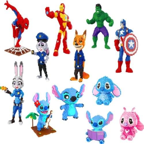 Disneyland Lilo&Stitch Blocks Construction Group Captain America Hulk Spider-Man Animation Design Character Building Blocks