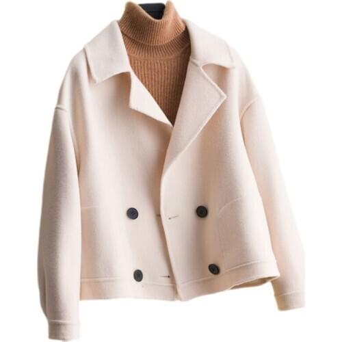 Short Solid Wool Coat Women Outerwear 2021 New Autumn Winter Double Breasted Loose Winter Jacket Casual Clothes Casaco Feminino
