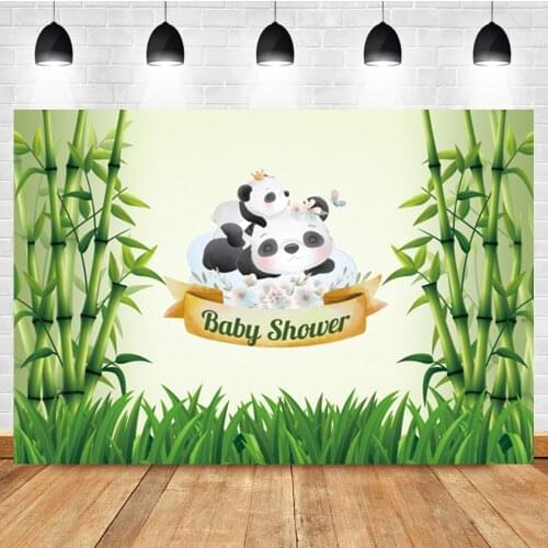 Laeacco Newborn Birthday Cartoon Panda Bamboo Forest Portrait Photo Photography Backdrop Photo Background For Photo Studio