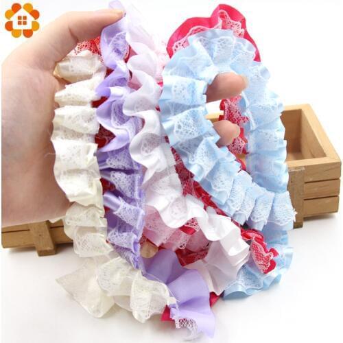 3Yard/Lot 2.5cm Chiffon Tape Ribbon Pleated Chiffon With Lace Trim Patchwork Material DIY Sewing&Headwear Accessories Decoration