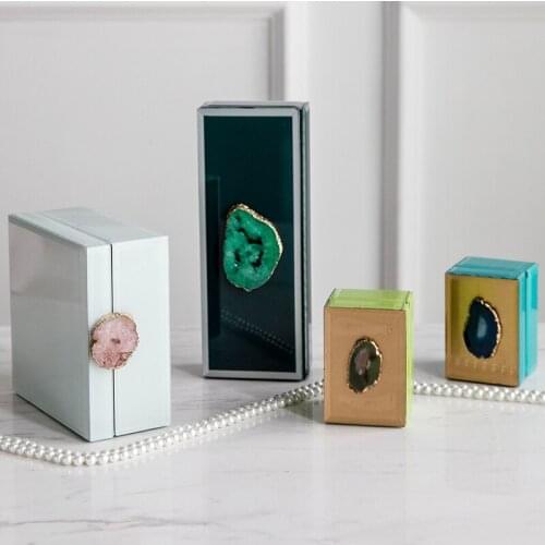 Luxtry Rectangle Green Glass Decor Jewelry Box Wedding Centerpieces Table Agate Ornament For Home Party Decoration Accessories