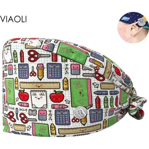 Fashion Multicolor Nurse Scrub Cap New Scrub Dental Hospital Nurse Hats Surgical Floral Bouffant Caps Adjustable Bandage Turban