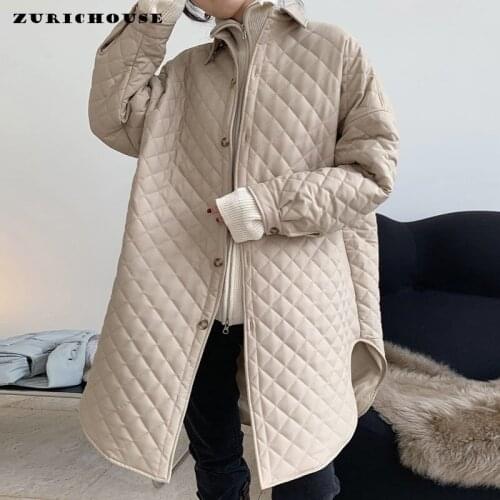 ZURICHOUSE Fashion Rhombus Long Winter Coats Women Cotton Padded Quilted Outwear Female Oversized Shirts Jackets Femme Parkas