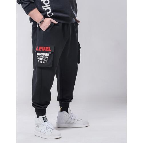 Plus size 7xl 6xl 5xl Cargo Pants Men Solid Color Black Loose Casual Jogger Pocket Elastic waist Ankle Length Trousers