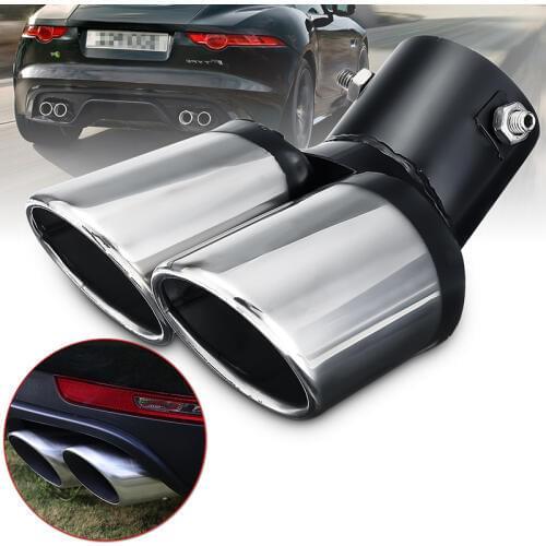 2.44inch Car Rear Dual-outlet Exhaust Trim Tips Muffler Pipe Chrome Modified 62mm Tail Stainless Steel Silencer System