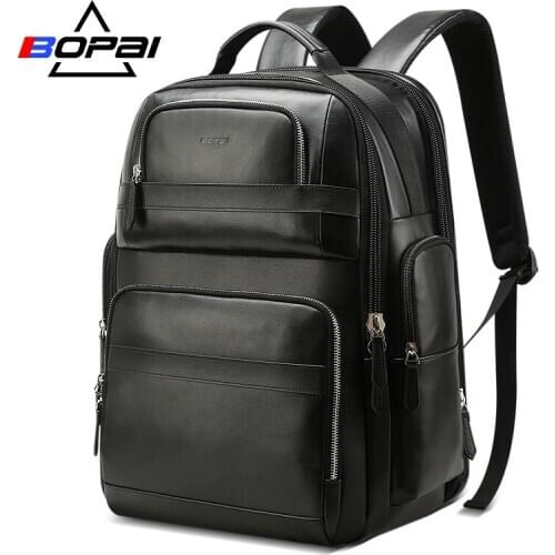 Genuine Leather Backpack Multifunction USB Charge Anti Theft Laptop Bag 15.6 Inch Mens Laptop Backpack Travel Business Backpack