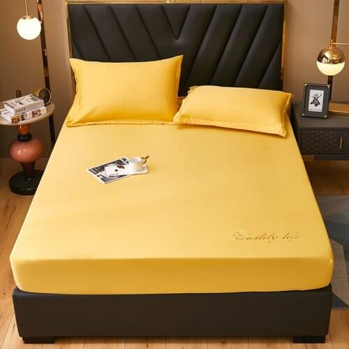 2021 New 100%Polyester Four Corners With Elastic Band Bed Sheet Bedspread non-slip Simmons Mattress Cover Dustproof Yellow Color