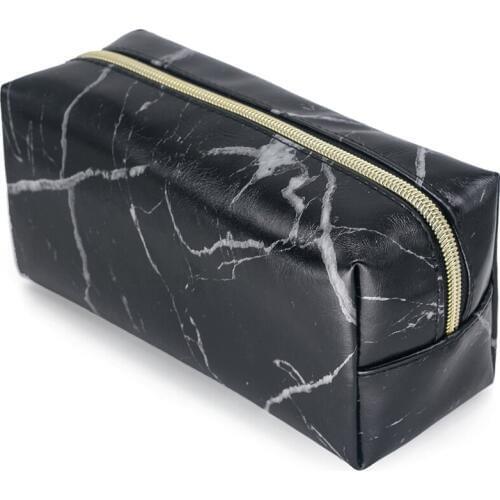 2019 Ins Popular Square Travel Makeup Bags Black Marbling PU Leather Cosmetic Bag Portable Cosmetic Organizer Case Zipper Pouch