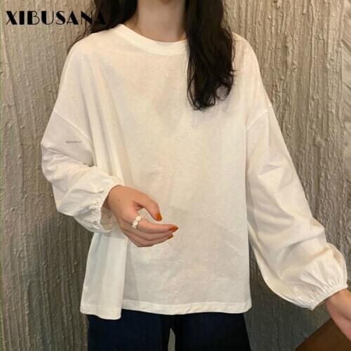XIBUSANA Casual Loose T-shits Women Pullover Shirts 2021 Spring Autumn Fashion Female Solid Long Sleeve TShirt Tops Oversize Tee