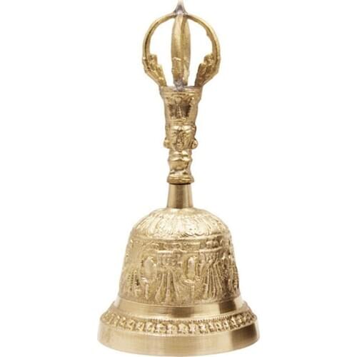 Handmade FengShui Hand Bell Tea Meditation Alarm Prayer Lucky Service Desktop Tibetan Buddhist Loud Call Dinner Brass Portable B