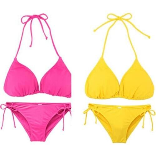 Sexy Bikini Kit Swimwear Women Swimsuit Bikinis Set Female Biquini Swim Suit Fashion Solid Color Simple Hanging Neck Lace Up