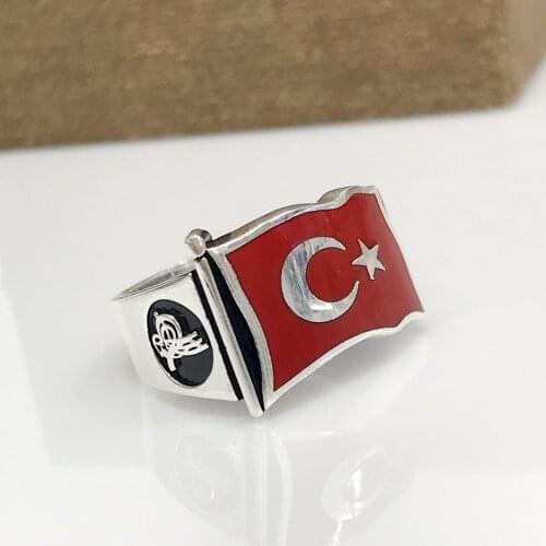 The moon the stars Flag Silver Ring