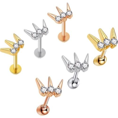 1Pcs Labret Lip Bar Stud Piercing 16 Gauge Stainless Steel Cartilage Ear Tragus Stud Piercing Earring