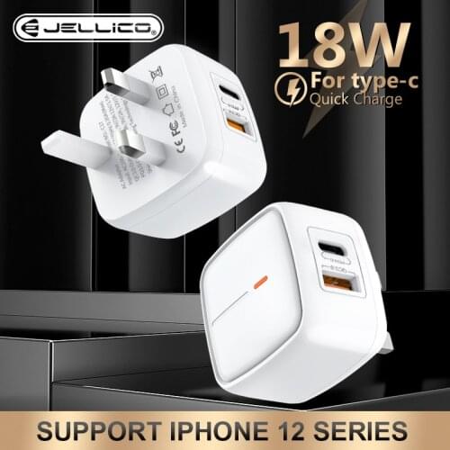 Jellico Quick Charge 3.0 QC PD 18W Charger UK Plug USB Type C Fast Charging Adapter Travel Wall for iPhone 12 11 Samsung Charger