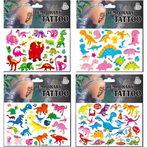 Random 2pcs Non-toxic Waterproof Cartoon Dinosaur Animal Temporary Tattoos sticker cute kids Childrens Temporary dino Tattoos