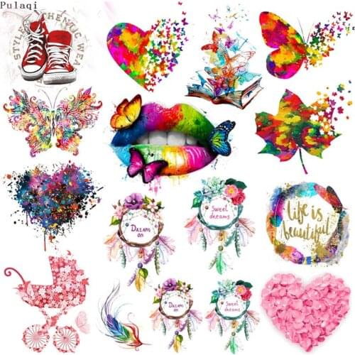 Sexy lips stripes thermo stickers on clothes heat-sensitive patches Butterfly Patch iron on transfers for clothing applique DIY