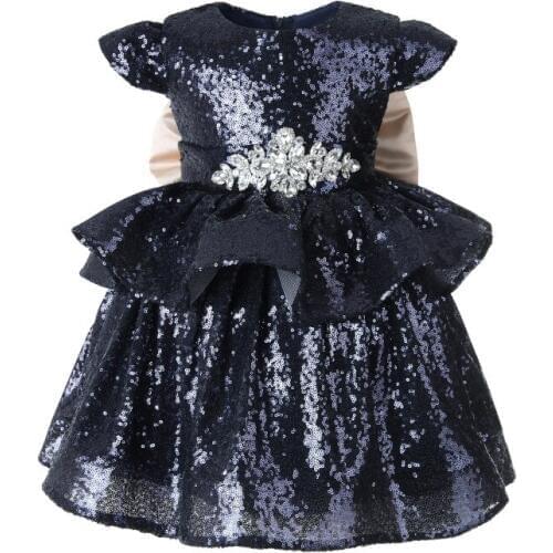 Sequin Lace Royal Blue Girl Party Dress Pageant Gown Big Bow Princess Wedding Ball Gown Kids First Communion Flower Girl Dresses