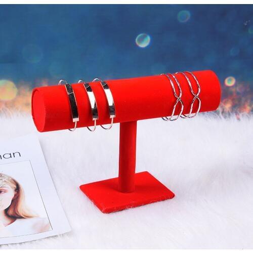 New Velvet Bracelets Chains Watch Display Stands T-Bar Rack Jewelry Wooden Holder Jewelry Organizer Hard Display Stand