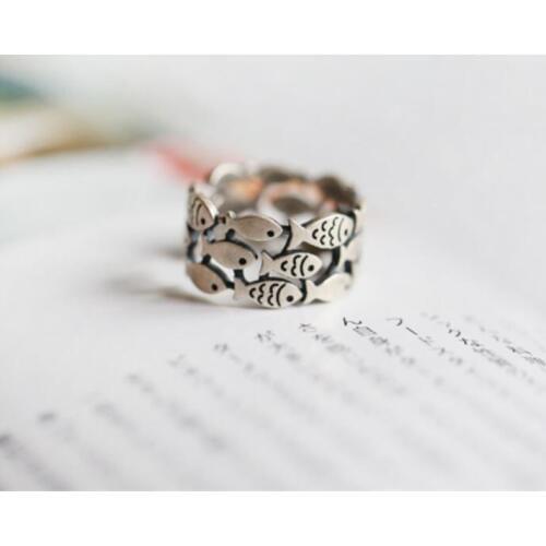 Fish Cute Gift 925 Sterling Silver Temperament Personality Fashion Female Trendy Resizable Opening Rings SRI002
