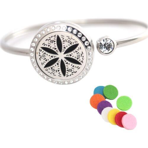 10Pc sLife Flower Bracelet Bangle Aromatherapy 25mm Magnet Crystal Stainless steel essential oil diffuser locket bracelet