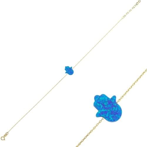 14k (585) Gold Opal Stone Hamsa Hand Anklet
