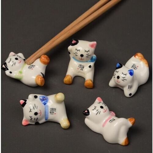 5pcs/set Cute Cat Ceramic Chopstick Shelf Stand Tableware hopsticks Rest Stand Eco-friendly Cooking Utensils Tableware Rack