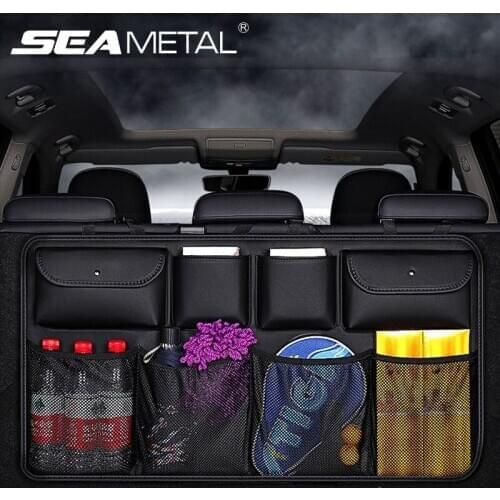 Car Rear Seat Back Organizer PU Leather Hanging Storage Bag Large Size Trunk Organizers Nets Pocket Auto Interior Accessories