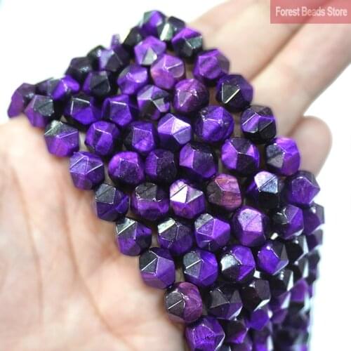 Natural Stone Beads Purple Diamond Faceted Tiger Eye Stone Charms for Jewelry Making DIY Bracelet Necklace 15" Strand 6 8 10MM