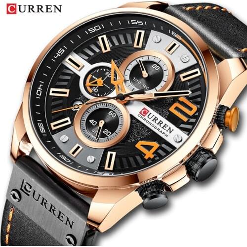 CURREN New Watches Men Top Luxury Brand Chronograph Sports Watches Mens Leather Quartz Wristwatch Waterproof Relogio Masculino