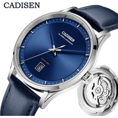 CADISEN Fashion Automatic Watch Men Luxury Sports Blue Wristwatch Mechanical Japan NH35A Movement Men Waterproof Leather Watch