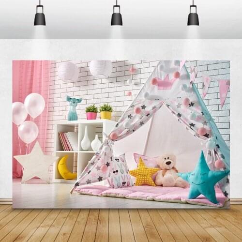 Baby Room Interior Photozone Birthday Tent Ballon Star Toy Bear Baby Portrait Photographic Background Photo Backdrop Photophone