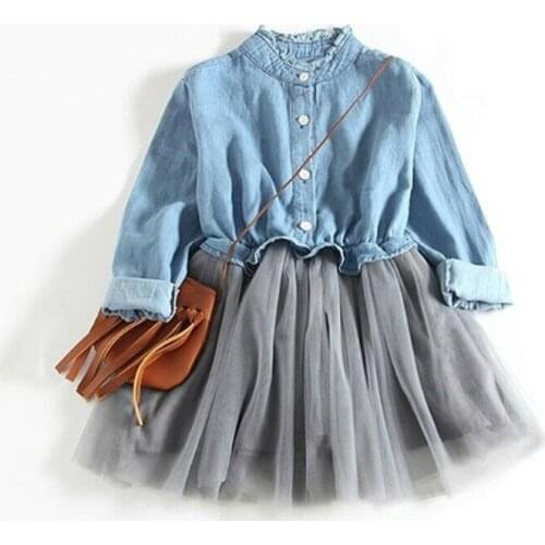 Kid Baby Girl Casual Long Sleeve Denim Tutu Tulle Princess Party Princess Dress Autumn 1-6Y