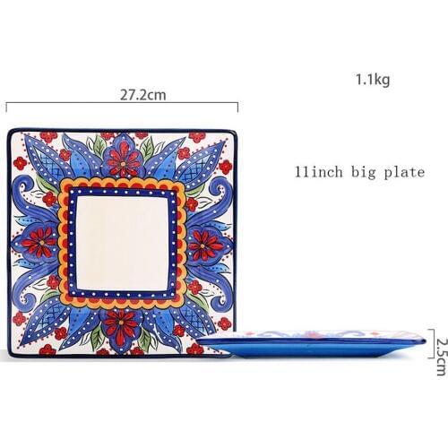 European Ceramic Dinnerware Set Household Hand-painted Large Western Steak Lotus Plate Square Plate Export Tableware Dishes