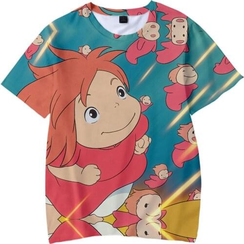 Anime Ponyo on The Cliff 3D T Shirt Men And Women Summer Fashion Harajuku Hip Hop T-shirt O-neck Casual Short Sleeves Tops