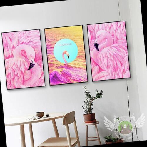 Art Canvas Flamingo Watercolor Poster Pink Paintings Animal Wall Pictures Print Minimalist Home Room Hipster Decoration Art