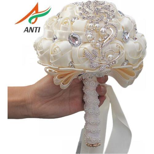 ANTI Artificial Wedding Bouquets Handmade Flower Rhinestone Bridesmaid Crystal Bridal Wedding Bouquet de mariage Good Quality