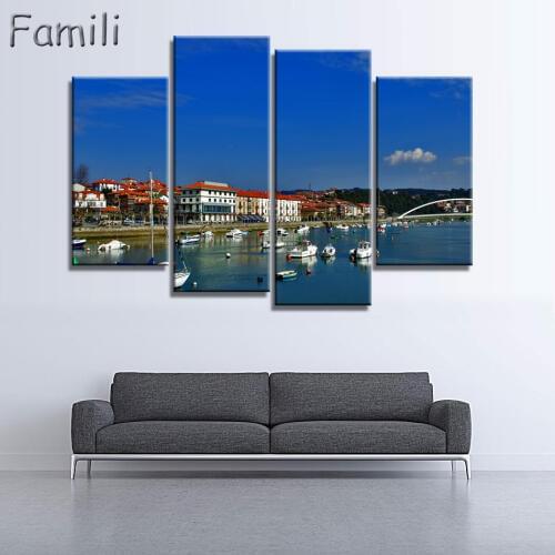 Spain architecture canvas painting 4Panel wall art scenery picture Home Decorative Art Picture Paint on Canvas Prints