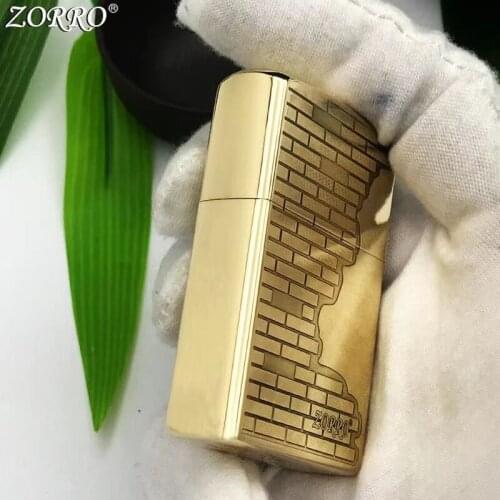Pure Copper Kerosene Lighter Original ZORRO Fine Carving Classic History Wall Pattern Gasoline Lighter Outside Tool Men Gift