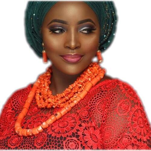 Fashion 2018 Bridal Jewelry Set Earrings Necklace Bracelets Orange African Nigerian Coral Beads Jewelry Set For Women Wedding