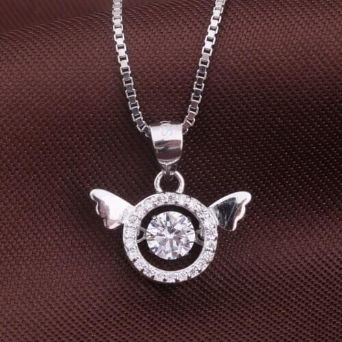 Beautiful Moving Stone Angel Pendant in 925 Sterling Silver Dancing Diamond Dancing CZ Womens Pendant Necklace For Gift