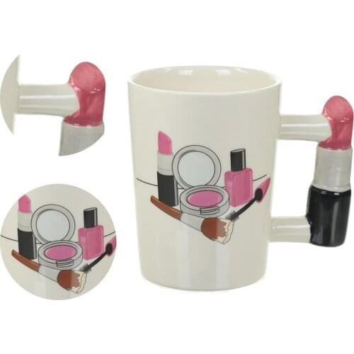 300ml Creative Ring Handle Ceramic Mug Milk Coffee Cup Office Home Drinkware Ceramic Cup Lipstick Handle Tea Cup Mug